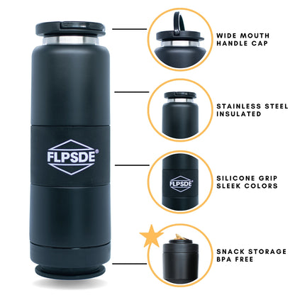 Midnight | FLPSDE Water Bottle with Snack Storage